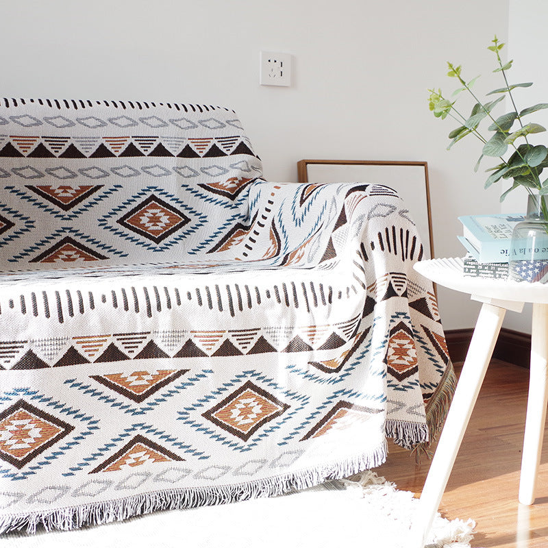 Sofa Throw - Knitted Yarn Checked Blanket
