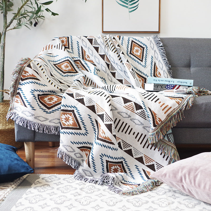 Sofa Throw - Knitted Yarn Checked Blanket