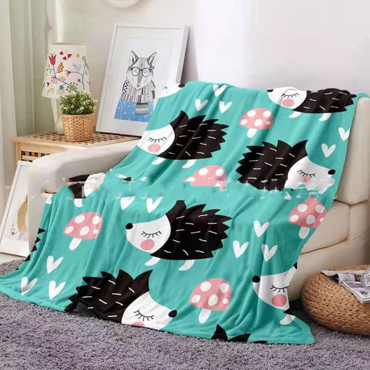 Sofa Throw - Flannel Hedgehog Coral Fleece Blanket